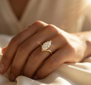 แหวนทองคำแท้ 14K/18K ทรงมาร์คีส์ แหวนหมั้น แหวนแต่งงานรูปตัววีโค้ง แหวนเพชรเม็ดเดี่ยว ของขวัญวันครบรอบสุดพิเศษสำหรับเธอ - Product Image 2