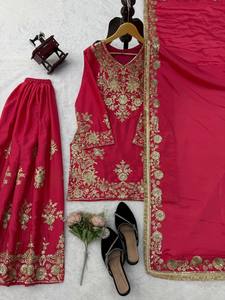 Salwar Kameez Bordado para Mujer, Estilo Pakistaní Tradicional de Seda, Vestido Anarkali Hasta la Rodilla para Bodas y Fiestas, Talla XL - Product Image 6