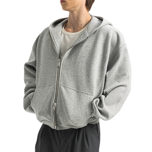 Sweat à capuche zippé unisexe en molleton de coton de luxe, style streetwear, coupe ample et oversize, coupe carrée et courte, grammage lourd, uni - Product Image 1