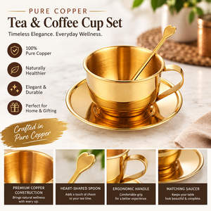 Ensemble de tasses à thé en cuivre de luxe avec soucoupe en laiton et cuillère en forme de cœur, mug à expresso pour cadeaux de mariage, vente en gros - Product Image 2