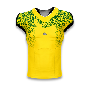 Maillot de football américain sans manches personnalisé pour homme, imprimé léopard jaune et vert, anti-humidité, coupe ajustée, vêtement de sport - Product Image 5