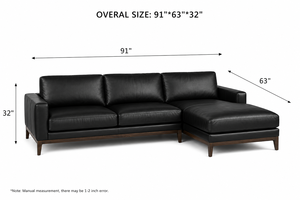 Sofá Seccional Clásico Tradicional de Cuero Genuino con Chaise Longue, Color Negro, Muebles de Lujo para Sala de Estar, Hotel y Hogar - Product Image 2