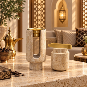 Ensemble de brûleurs à bakhoor en marbre travertin |   Porte-encens en acier inoxydable pour Oud Arabe, Décoration de Luxe Islamique pour Maison, Hôtel, Majlis, Cadeau - Product Image 4