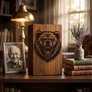Urna Funeraria de Madera con Grabado de Oso, Ecológica y Duradera, Estilo Americano, con Capacidad de 200-220 Pulgadas Cúbicas - Product Image 4