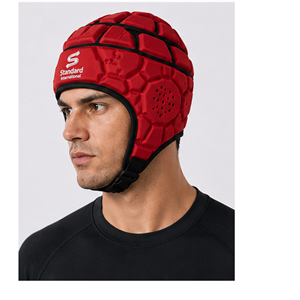 Red Soft Shell Rugby Helmet Breathable Padded Head Protection Adjustable Strap for Flag Football Training - Product Image 2