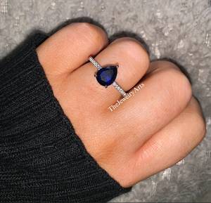 Anillo de Plata de Ley 925 con Halo de Piedras Preciosas, Corte Pera, Zafiro Azul, Anillo de Compromiso para Mujer, Joyería de Boda de Inspiración Vintage - Product Image 2