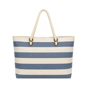 Sac de plage en toile de coton nautique à poignées en corde et œillets, personnalisable avec logo, vente en gros, promotionnel, pour voyage, en toile rayée - Product Image 1