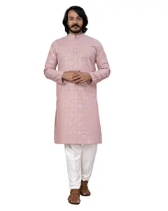New Arrival 2022 Festive Causal Party Wear Men's Soft Cotton Kurta Pajama Mirror Work Online Shopping Indian Outfit