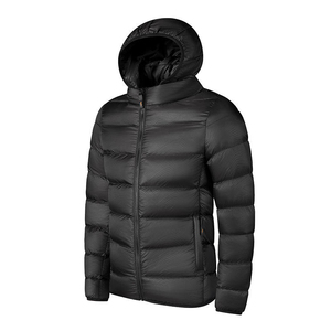 Veste matelassée noire à capuche pour homme, col montant, fermeture éclair, coupe-vent, rembourrée de duvet, manteau d'hiver décontracté, coupe régulière - Product Image 3