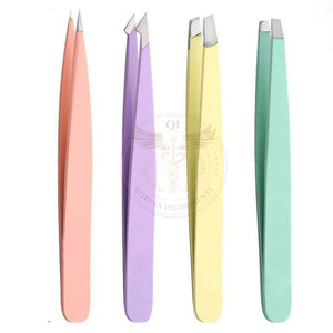 Professional Slanted Tip Stainless Steel Eyebrow Tweezers 1 <b>Pc</b> Glitter Tweezers 2 Tone Colors Eyebrow <b>Set</b> - Product Image 5