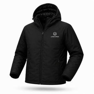 Custom Men's Solid Black Hooded Puffer <b>Jacket</b> <b>Waterproof</b> Windproof Winter Insulated Outdoor Thermal Coat Full Zip <b>Parka</b> OEM ODM - Product Image 2