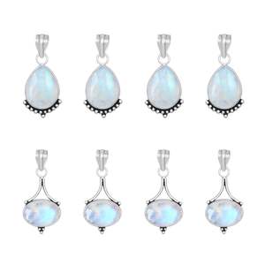 Collier Pendentif Bohème Chrétien de Haute Qualité en Pierre de Lune Arc-en-ciel, Monture Sertie, Argent Sterling 925 Massif, Bijoux Fins Faits à la Main - Product Image 1