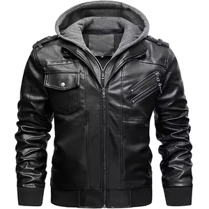 Veste à capuche en cuir noir respirante et élégante pour hommes, vente en gros |   Veste d'extérieur 100% cuir véritable |   Couleurs et tailles personnalisées OEM - Product Image 4