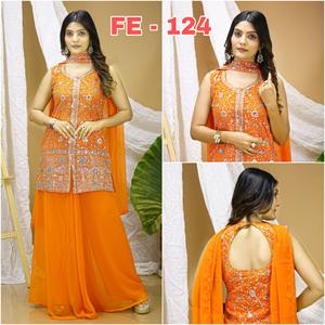 Conjunto Sharara de diseño indio-pakistaní, en tela Georgette, ideal para fiestas elegantes, bodas, uso tradicional y casual. - Product Image 1