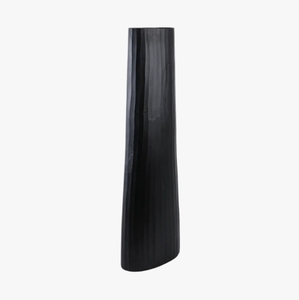 Vase en métal cannelé noir mat - Art déco, cylindrique haut, fait main, écologique, décoration de table de luxe, accent pour salon - Product Image 1