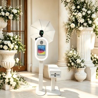 Support photo ovale en métal réglable en hauteur pour iPad, avec cadre LED détachable, flash et boîte à lumière pour DSLR, idéal pour la location lors de bars, mariages privés et fêtes.
