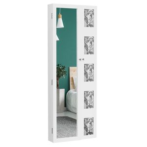 Armadietto a Specchio da Parete in Legno Bianco con Vano Portaoggetti Multistrato e Cornice Portafoto per Arredamento Casa e Organizzazione Gioielli - Product Image 4