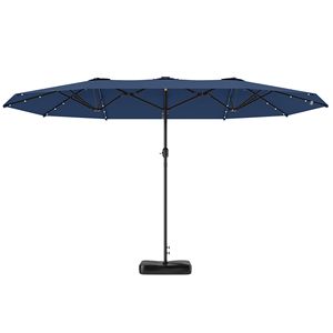 Ombrellone da patio Solar Navy Blue da 14,4 piedi con protezione solare su entrambi i lati, luci solari a LED e base - Product Image 1