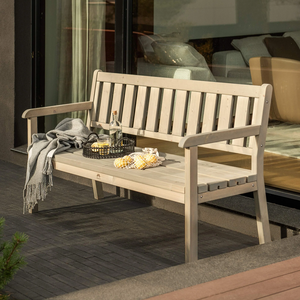 ม้านั่งไม้เนื้อแข็งสำหรับสวน ทนทานต่อการใช้งานกลางแจ้ง สามารถวางซ้อนกันได้ มีพนักพิง ที่วางแขน และที่นั่งแบบระแนง สำหรับลานบ้านและสวน - Product Image 4