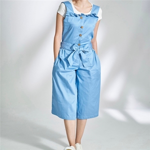 ODM mujeres de cintura alta transpirable estilo dulce suelto liso azul algodón Spandex pantalones casuales monos - Product Image 2