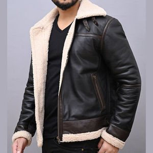 <b>Men</b>’s Premium <b>Shearling</b> Leather Aviator <b>Jacket</b> – Fur Collar & Cuff Lining Winter <b>Jacket</b> - Product Image 6