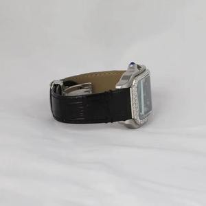 Reloj de Lujo con Diamantes Cuadrados para Hombre, Esfera Negra, Caja Plateada, Correa de Cuero, Números Romanos, Reloj de Diseño - Product Image 4