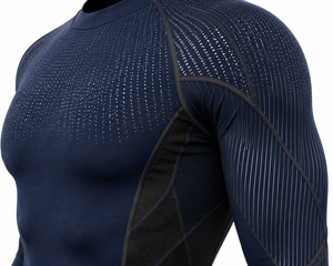 Men's Long Sleeve Compression Color Blocked Rash Guard Navy Blue Quick Dry Breathable Polyester/Nylon <b>Athletic</b> Workout Top - Product Image 4