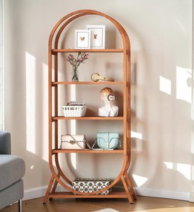 Modern <b>Wooden</b> Etagere Shelf 5-Tier Freestanding Backless <b>Bookcase</b> Midcentury Design Living Room Furniture - Product Image 1