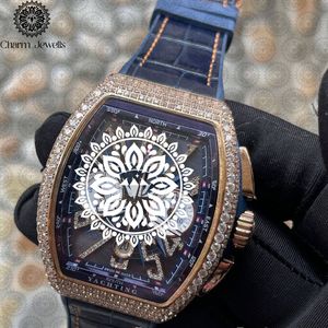 Reloj Mecánico de Lujo para Hombre Charm Jewels con Caja Poligonal con Incrustaciones de Diamantes, Correa de Cuero, Esfera Analógica de 43 mm, Diseño de Brújula - Product Image 1
