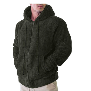 Sudadera con Capucha para Hombre, Color Verde Oliva, Cierre de Cremallera, Forro Polar, Ropa Casual de Invierno, Color Sólido, Manga Larga, 100% Algodón, Teñido Liso, Transpirable - Product Image 6