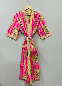 Bata Kimono Larga de Algodón Suave con Estampado de Tigre y Flores, Cuello en V, Cierre con Cordón, Estilo Casual de Lujo, para Verano/Invierno - Product Image 2