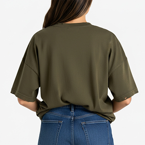 เสื้อยืดคอตตอน 100% แบบ OEM ODM สั่งทำพิเศษ ทรงหลวมไหล่ตก สำหรับผู้หญิง คุณภาพสูง สวมใส่สบาย ระบายอากาศได้ดี สีพื้น เหมาะสำหรับฤดูร้อน - Product Image 5