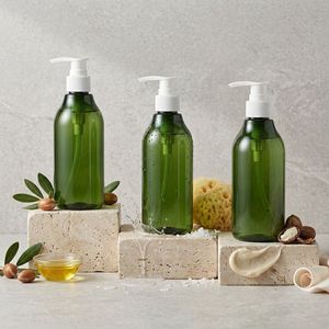 300ml Round PET Plastic <b>Green</b> Lotion <b>Pump</b> Bottle with White <b>Pump</b> for Shampoo Body Wash Cosmetic Packaging Vietnam Factory - Product Image 3