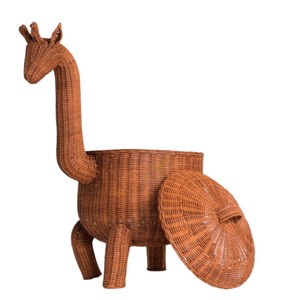 Cute Giraffe Rattan <b>Basket</b> <b>with</b> <b>Lid</b> Woven Decorative Toy Storage Bin Kids Blanket Clothes Laundry Hamper Brown - Product Image 5