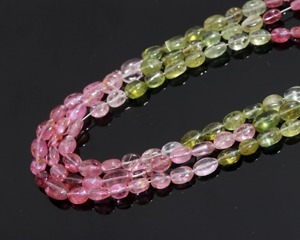 Cuentas de Turmalina Afgana, Cuentas de Turmalina Multicolor Afgana Natural, Cuentas de Piedras Preciosas de Forma Ovalada Lisa, Color Rosa, Verde y Coñac - Product Image 1