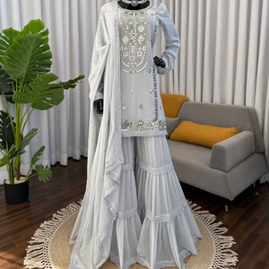 Ramdev Trading TOP SHARARA Dupatta Faux Georgette Thread 9mm Sequance Embroidery Work Quick Dry Modern Party Diwali Regular - Product Image 1