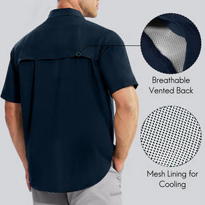 Camisas de pesca elegantes de tela para hombre, transpirables, de algodón y spandex, ropa deportiva para hombre. - Product Image 3