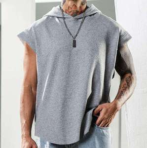 Men's Sporty <b>Workout</b> Hooded Tank Tops 100% Cotton Gym <b>Hoodie</b> with Muscle Cut Off Breathable Sleeveless <b>Hoodie</b> for Bodybuilding - Product Image 4