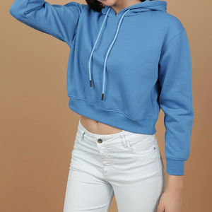 เสื้อฮู้ดครอปผู้หญิงคุณภาพดีที่สุด ดีไซน์ใหม่ล่าสุด ระบายอากาศได้ดี มีเชือกผูก คอฮู้ด โลโก้ด้านหน้า ผ้าฝ้ายฟลีซ 100% - Product Image 2