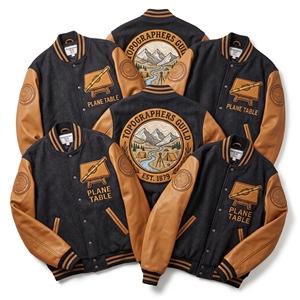OEM Custom Varsity Letterman Jacket Wool Leather Sleeves Hydrologic Survey River Embroidery <b>Bench</b> Mark Patch Olive <b>Coat</b> - Product Image 5
