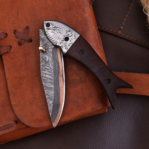 Couteau pliant de luxe fait main en acier Damas cuivré avec poignée en bois de rose et poussoir de pouce, couteau de poche EDC de 7 pouces avec poussoir de verrouillage en acier gravé - Product Image 2