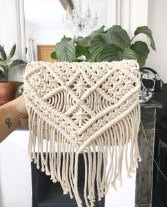 Handcrafted Macrame Fringe Beads and Silk Durable Foldable Clutch with Magnetic Closure <b>for</b> Women - Product Image 2