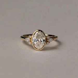 Oval Cut 1.01CT Bezel Set Lab Grown Diamond Luxury Signet <b>Ring</b> 14K Solid Gold For Unisex Fine Jewelry Gift For Wedding Occasion - Product Image 1