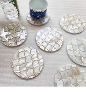 Mother Of Pearl Inlay Coaster Set Handmade Decorative Round <b>Table</b> <b>Protector</b> Home Dining Luxury Gift Collection - Product Image 4
