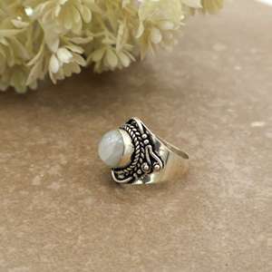Handmade 925 Sterling Silver Natural Rainbow Moonstone <b>Ring</b> Vintage Boho Wide Band <b>Statement</b> <b>Ring</b> - Product Image 2