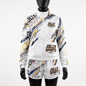 Conjunto de Chaqueta Cortavientos y Pantalones Cortos de Poliéster Ligero de Alta Calidad para Mujer, con Paneles de Color y Logotipo Sublimado - Product Image 1