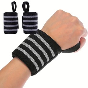 สายรัดข้อมือดีไซน์ใหม่สำหรับยกน้ำหนักและป้องกันข้อมือ สีดำลายทางสีเทา ปรับได้ด้วยแถบตีนตุ๊กแก ใช้ได้ทั้งชายและหญิง - Product Image 1