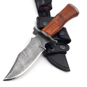 Cuchillo de caza y camping UA Supplies de 10 pulgadas, forjado a mano, de acero de Damasco de espiga completa, 0.5mm de grosor, hoja fija de punta caída, mango de madera. - Product Image 1