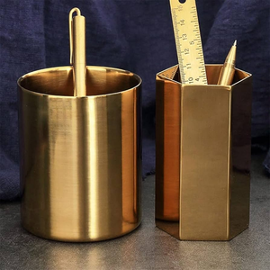 New Arrival Brass Pen Holder Jar Office Standard Desktop Organizer Makeup <b>Brush</b> Container <b>Round</b> Brass Candle Jar - Product Image 6