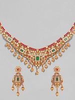 Parure de bijoux indiens plaqués or en alliage avec zircon, collier et boucles d'oreilles pour femme, design Rani Haar, motif floral ethnique, pour mariage
